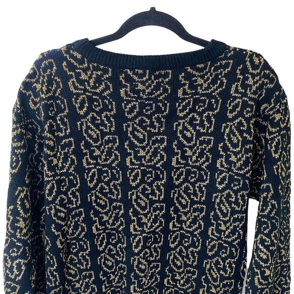 VTG Worthington Black/Gold Floral Print Crewneck Sweater Sz M - Picture 6 of 9